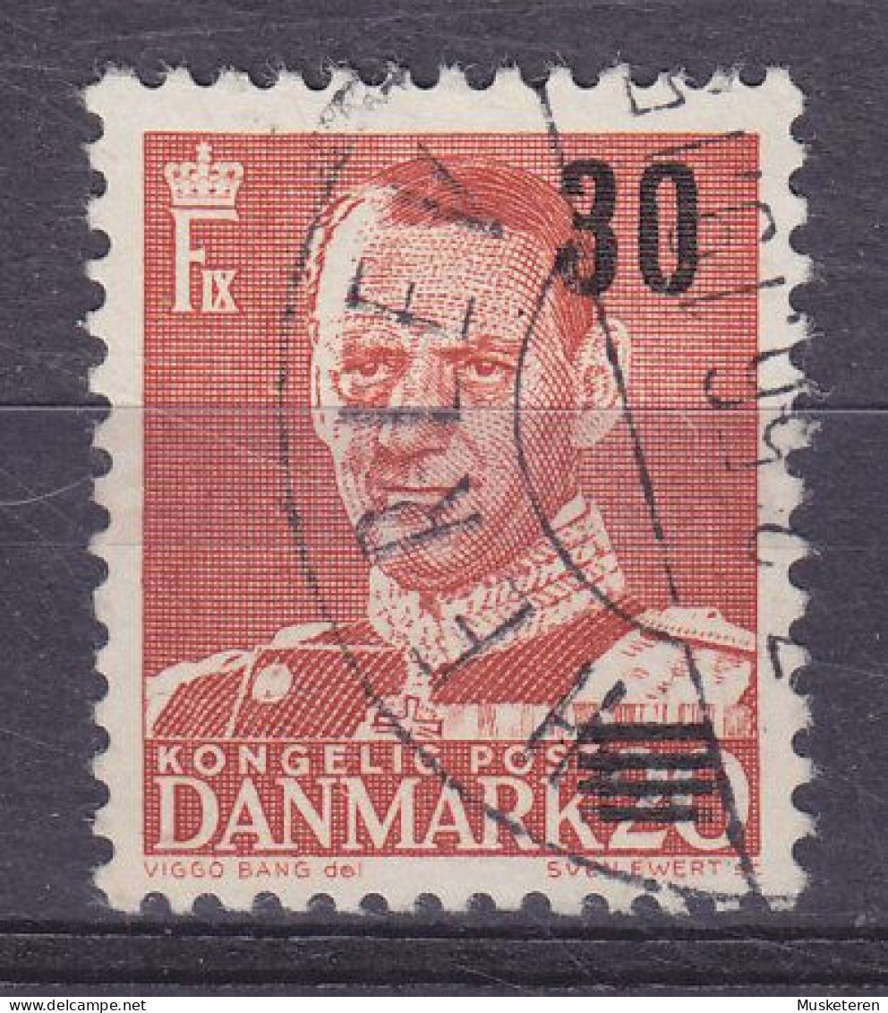 Denmark 1955 Mi. 360 II, 30/20 Øre Frederik IX. ERROR Variety 'Short Lower Beam In Overprint' HERLEV 1956 Cds. (2 Scans) - Variedades Y Curiosidades