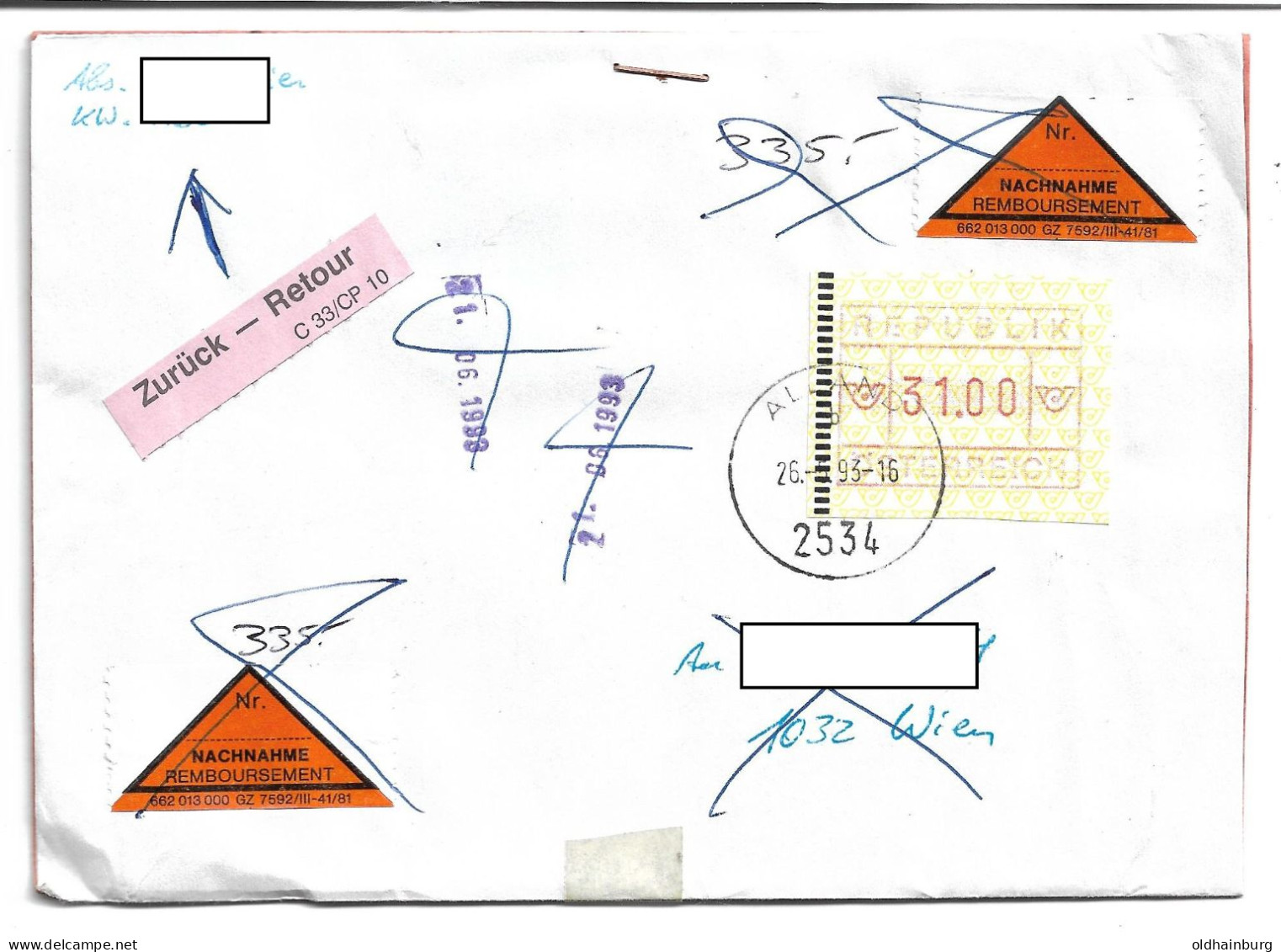 1615l: Österreich- ATM Ausgabe II Aus 1988: Bedarfsbrief Nachnahme Mit Echtgelaufener 31.00 ÖS Gest. Alland - Baden Bei Wien