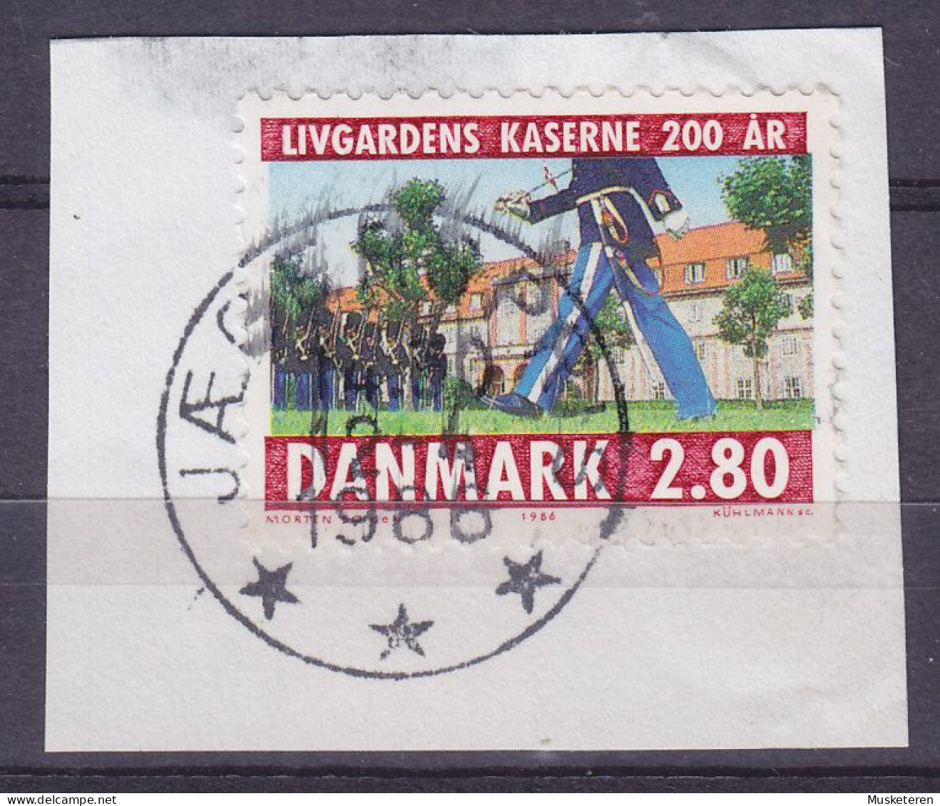 Denmark 1986 Mi. 864, Royal Guards ERROR Variety 'Misplaced Centre Print' JÆGERSPRIS Cancel (3 Scans) - Plaatfouten En Curiosa