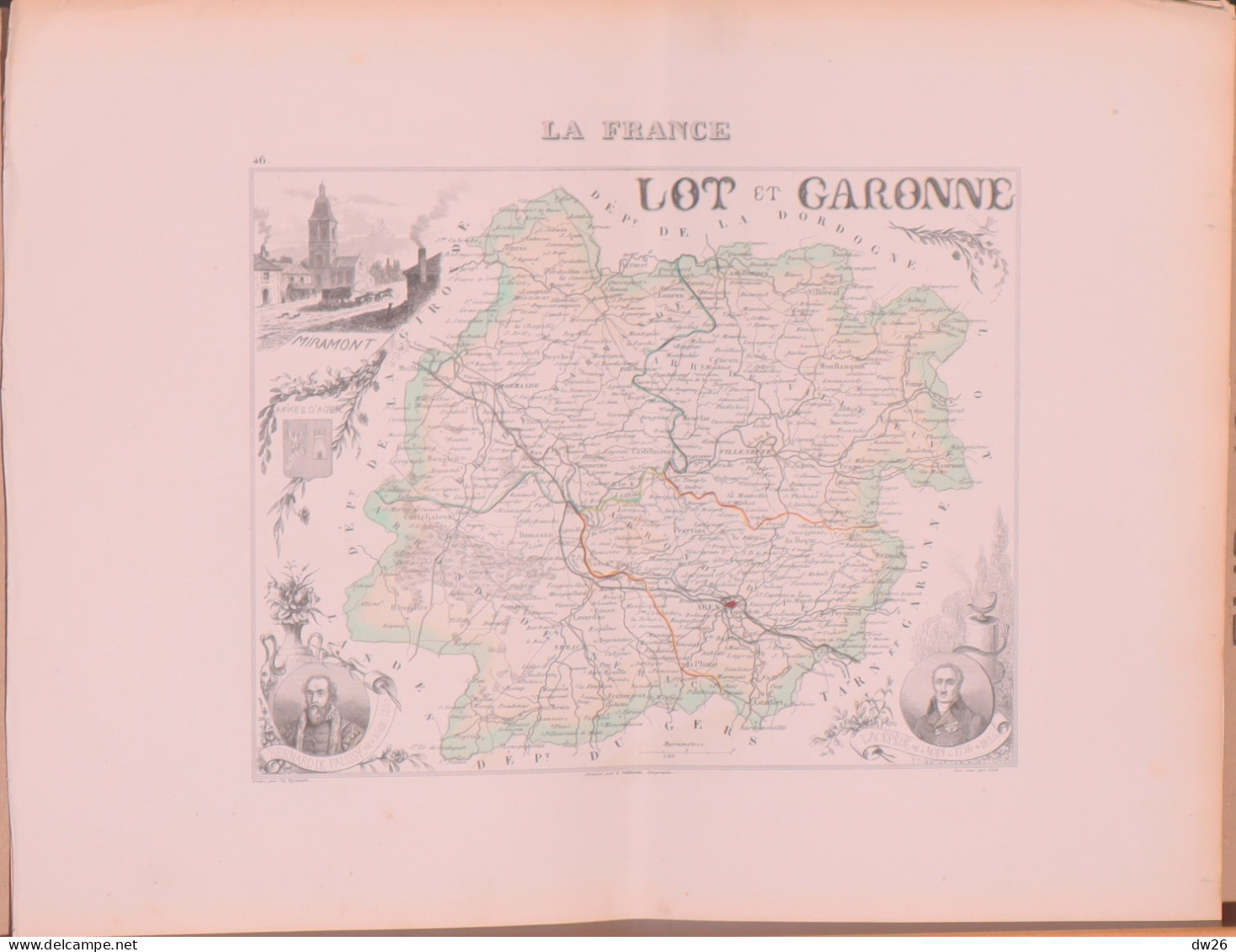 Carte Géographique: La France, Le Département Du Lot Et Garonne, Miramont, Médaillons Lacépède, Bernard De Palissy - Mapas Geográficas