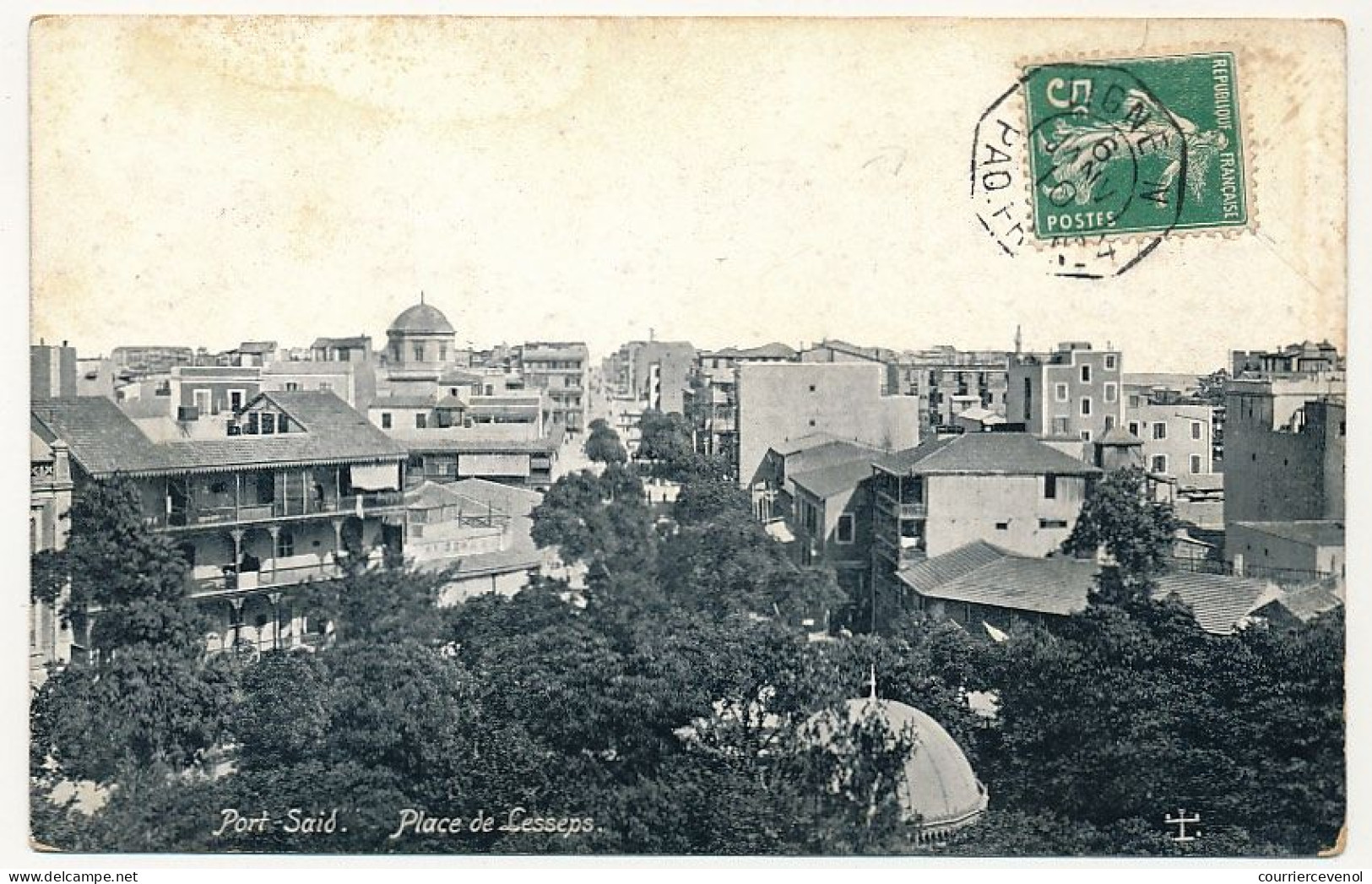 CPA - EGYPTE - Port Saïd - Place De Lesseps - Oblitération Coté Vue Ligne N Paq. Fr N°4 - 1910 - Port Said