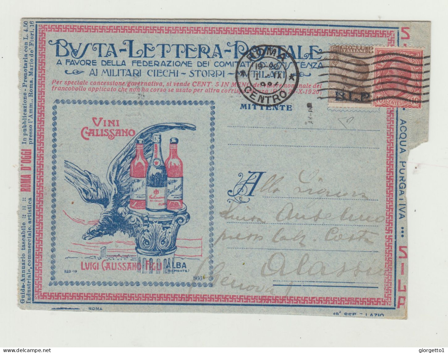 BUSTA LETTERA POSTALE - PUBBLICITARIA - FRANCOBOLLO SOVRASCRITTO BLP WW1 - Timbres Pour Envel. Publicitaires (BLP)