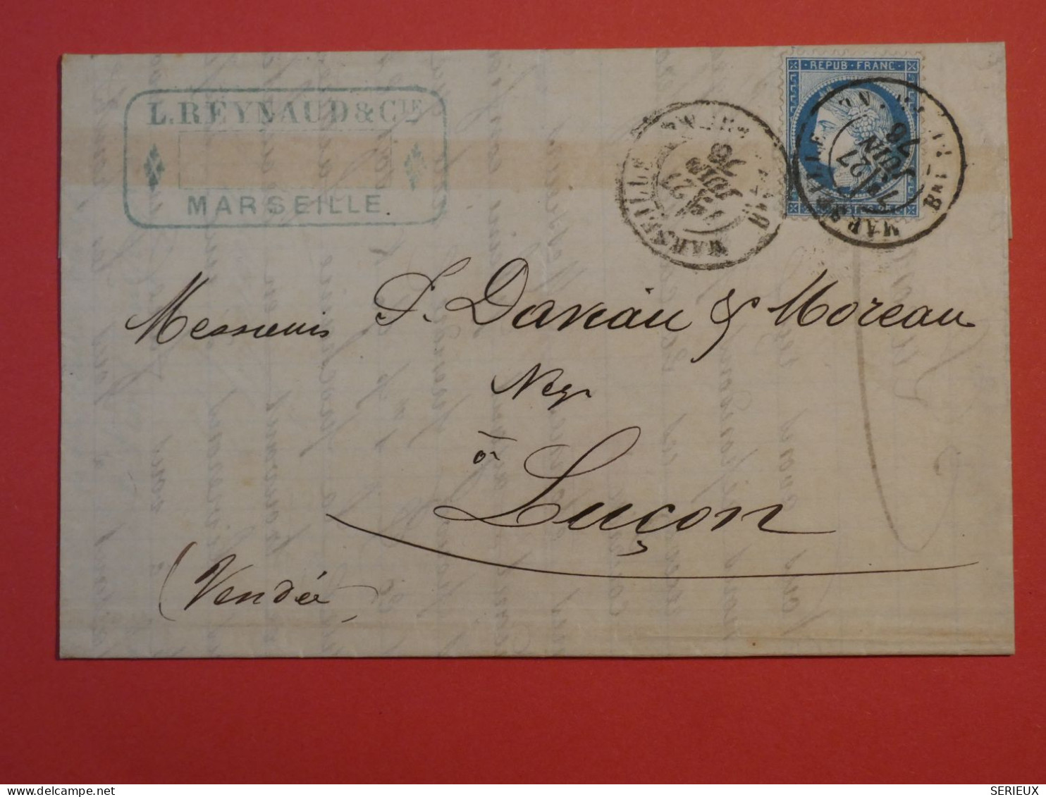 P100 FRANCE   BELLE LETTRE  1876   MARSEILLE  A LUCON  +N°60 ++ AFF. INTERESSANT+++ - 1849-1876: Période Classique