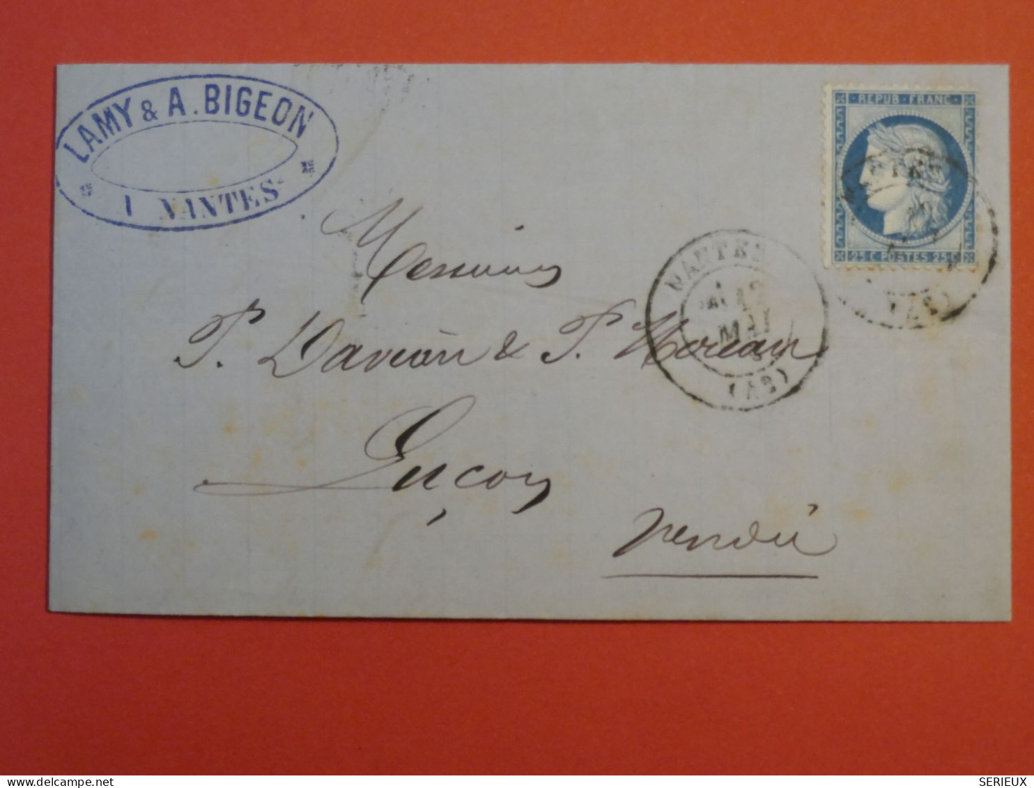 P100 FRANCE   BELLE LETTRE  1876   NANTES  A LUCON    +CERES N°60 ++ AFF. INTERESSANT+++ - 1849-1876: Période Classique