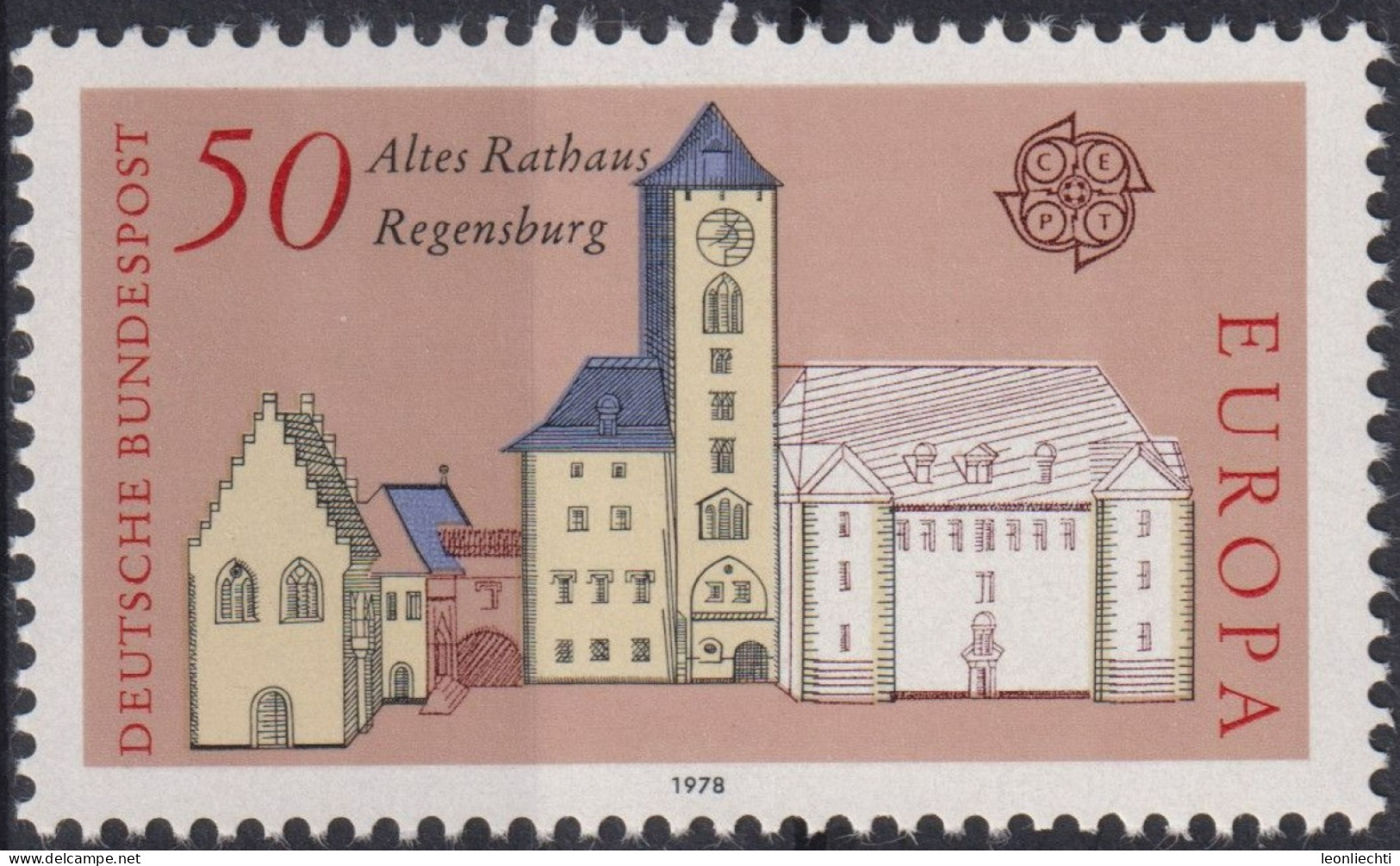 1978 Deutschland>BRD, ** Mi:DE 970, Sn:DE 1271, Yt:DE 817, Europa (C.E.P.T.) 1978 - Architektur, Alt, Rathaus Regensburg - 1978