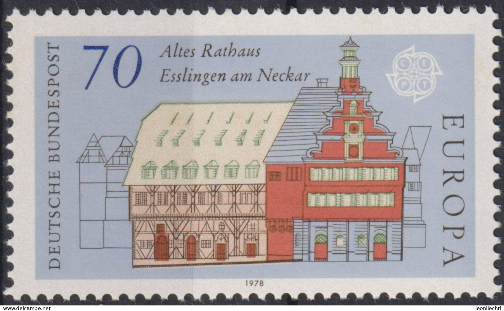 1978 Deutschland>BRD, ** Mi:DE 971, Sn:DE 1272, Yt:DE 818, Europa (C.E.P.T.) 1978 - Architektur, Alt, Rathaus Esslingen - 1978