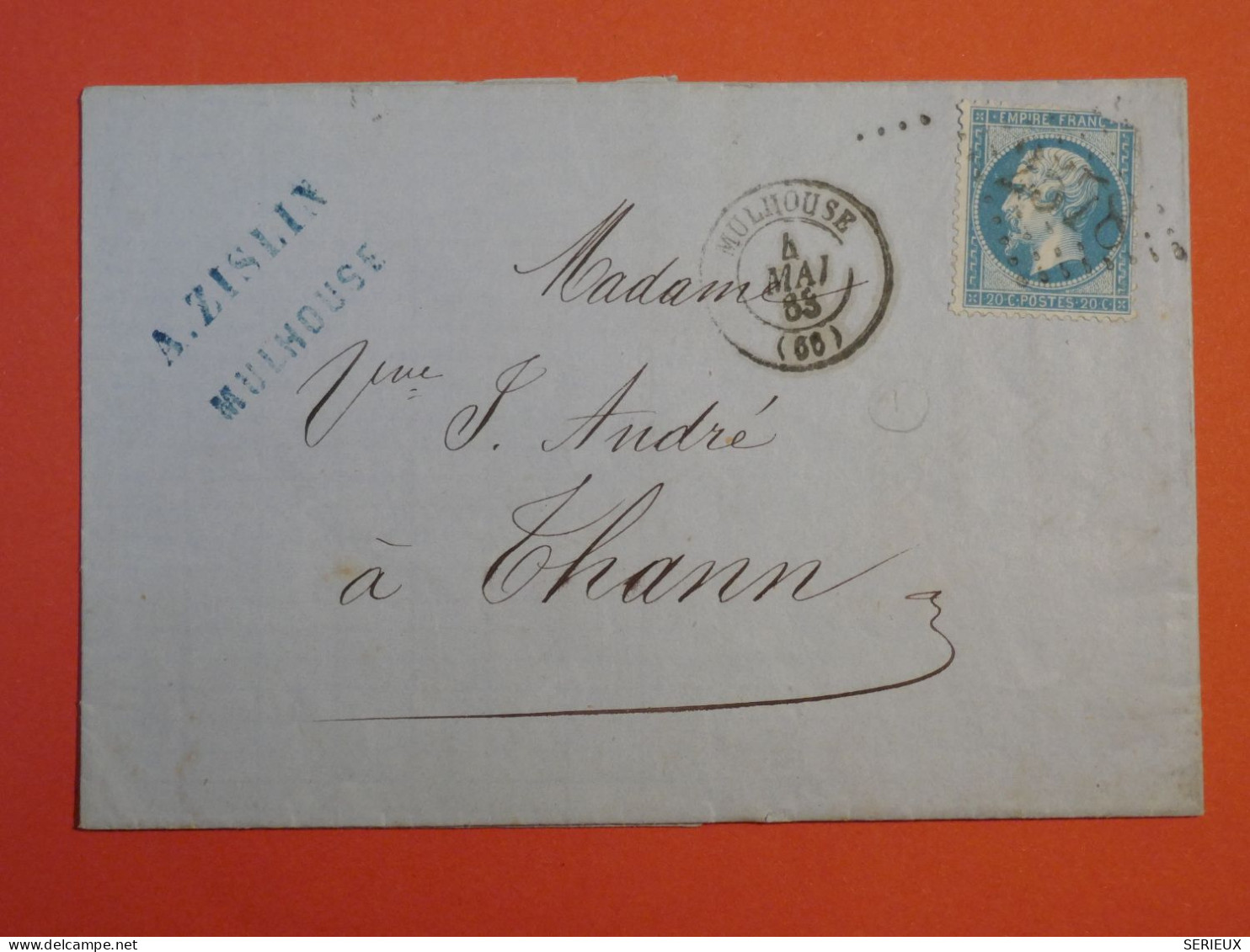 P100 FRANCE  BELLE LETTRE   1863 TOULOUSE A THANN     +NAPOLEON N°22 ++ AFF. INTERESSANT+++ - 1849-1876: Période Classique