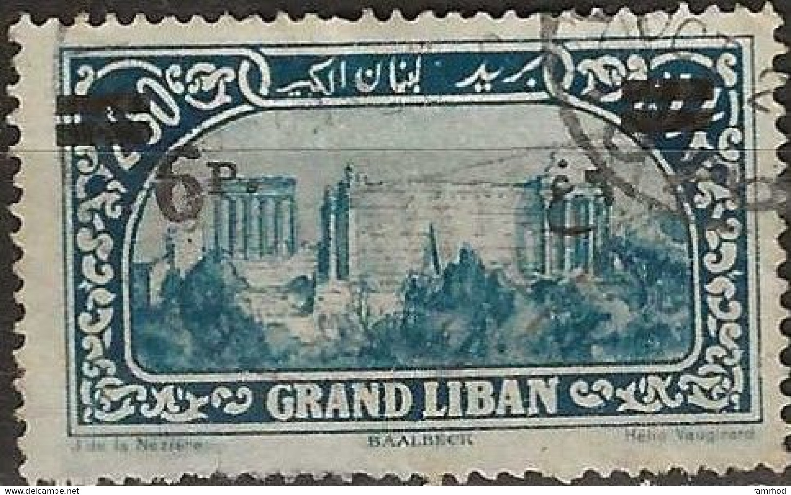 LEBANON 1926 Views - Baalbeck Surcharged - 6p. On 2p.50 - Blue FU - Liban