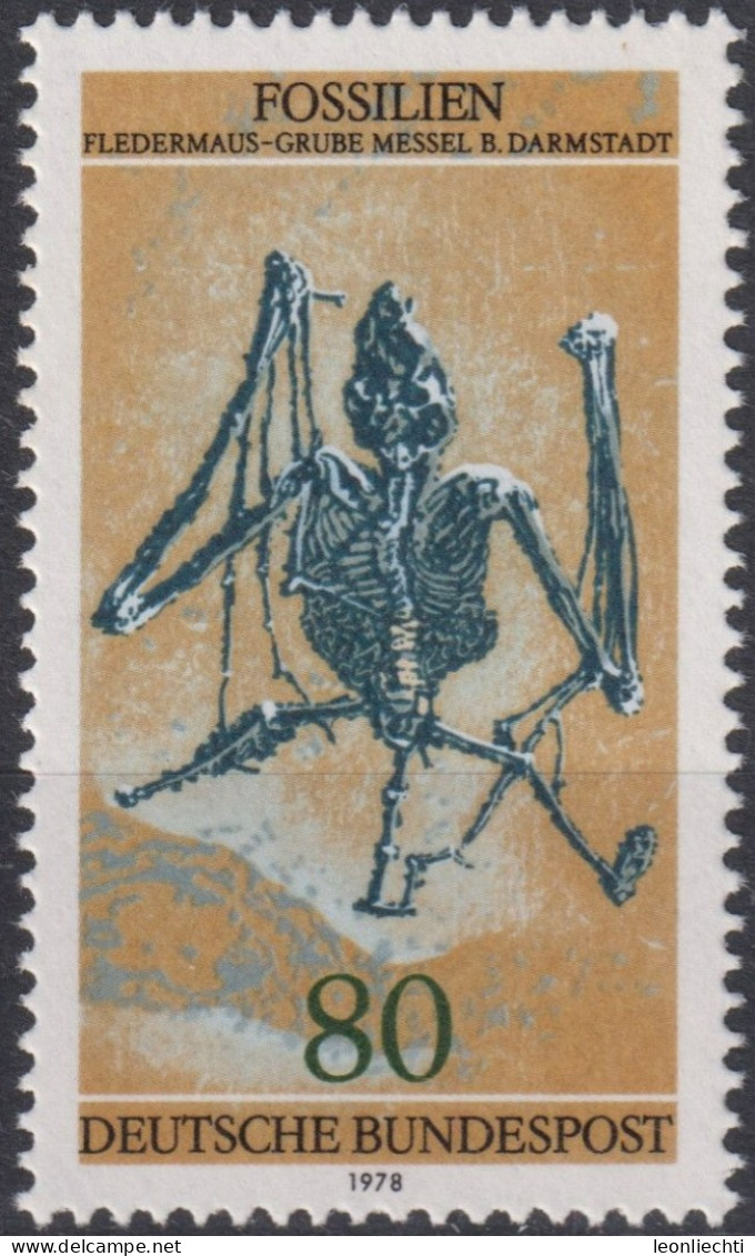 1978 Deutschland>BRD, ** Mi:DE 974, Sn:DE 1275, Yt:DE 821, Fossilien, Fledermaus - Fossilien