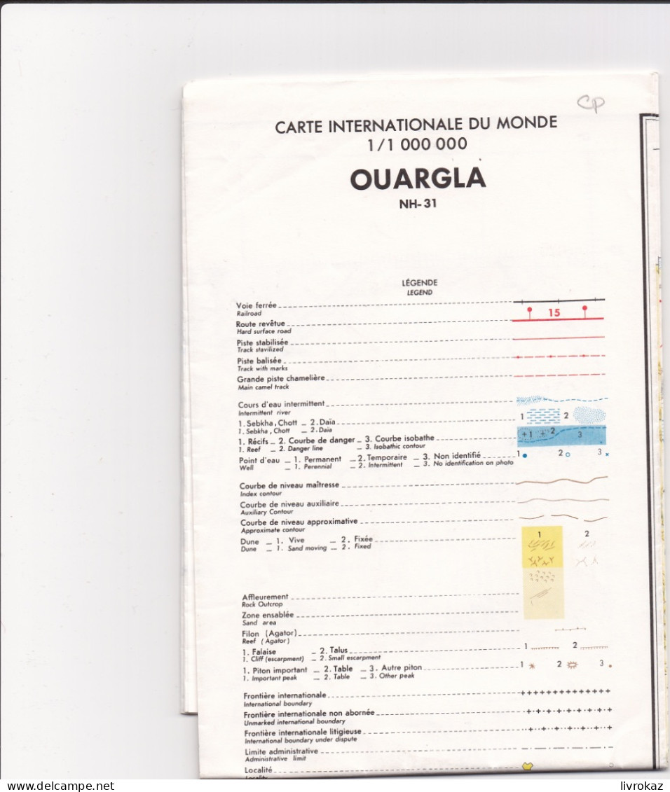 Carte Topographique IGN Carte Internationale Du Monde 1/1 000 000 Ouargla Algérie NH-31 1965 Actuellement épuisé - Cartes Topographiques