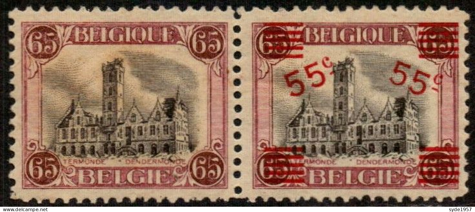 Belgique 1921 NEUF: Hotel De Ville De Termonde. Y&T 188A (182 Et 188 En Paire) (cote >10€) - Neufs