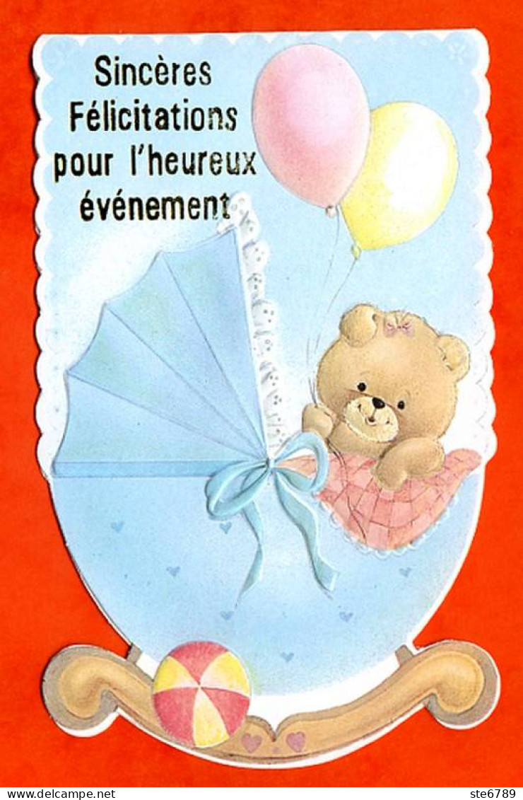 Carte Naissance Sincères Félicitations Pour L'heureux Evènement Bébé Landau Ballons Peluche Carte Vierge TBE - Naissance