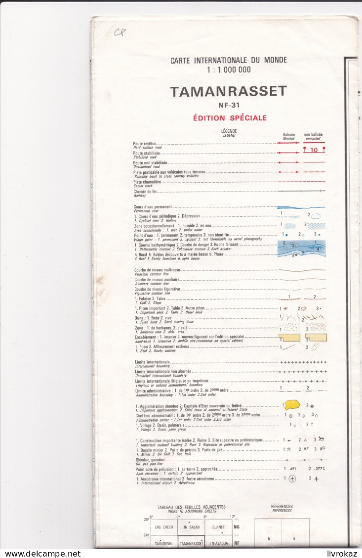 Carte Topographique IGN Carte Internationale Du Monde 1/1 000 000 Tamanrasset Algérie NF 31 1974 Edition Spéciale - Cartes Topographiques