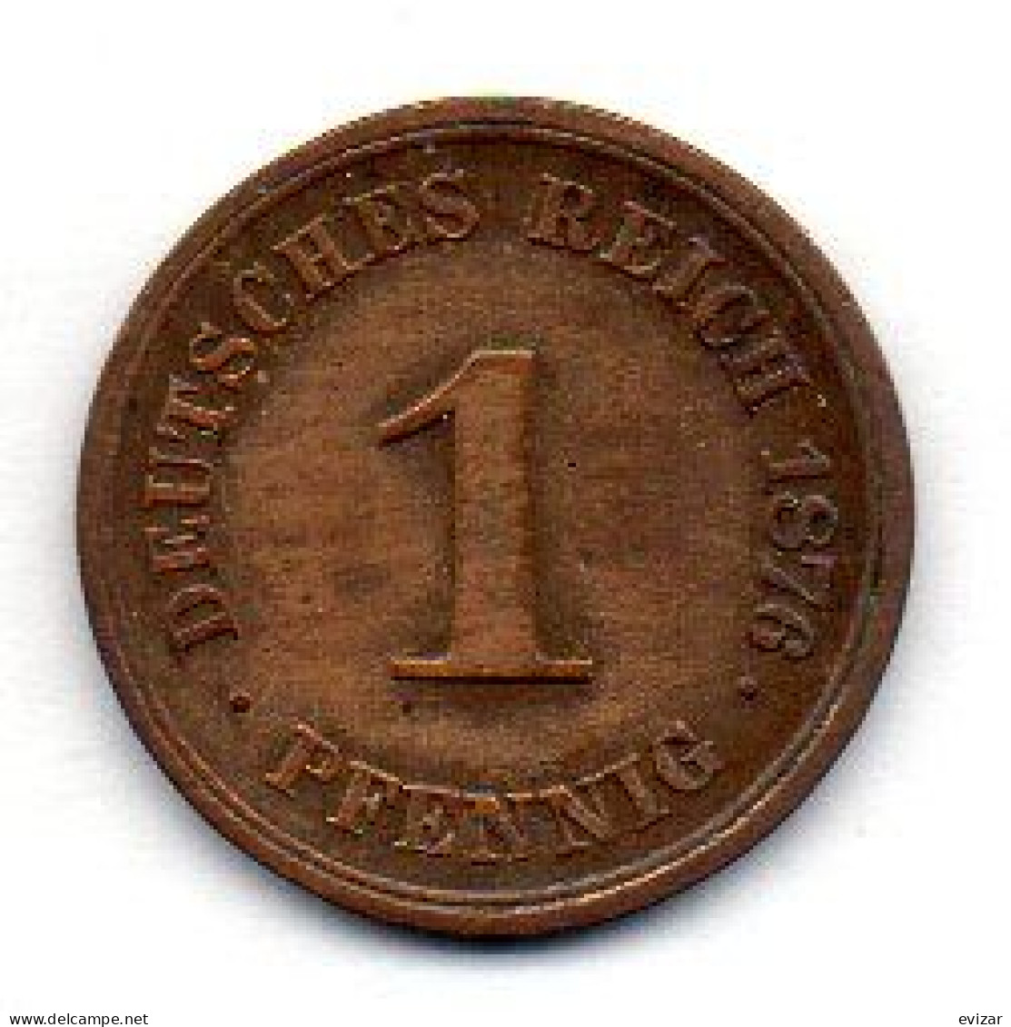 GERMANY - EMPIRE, 1 Pfennig, Copper, Year 1876-F, KM # 1 - 1 Pfennig