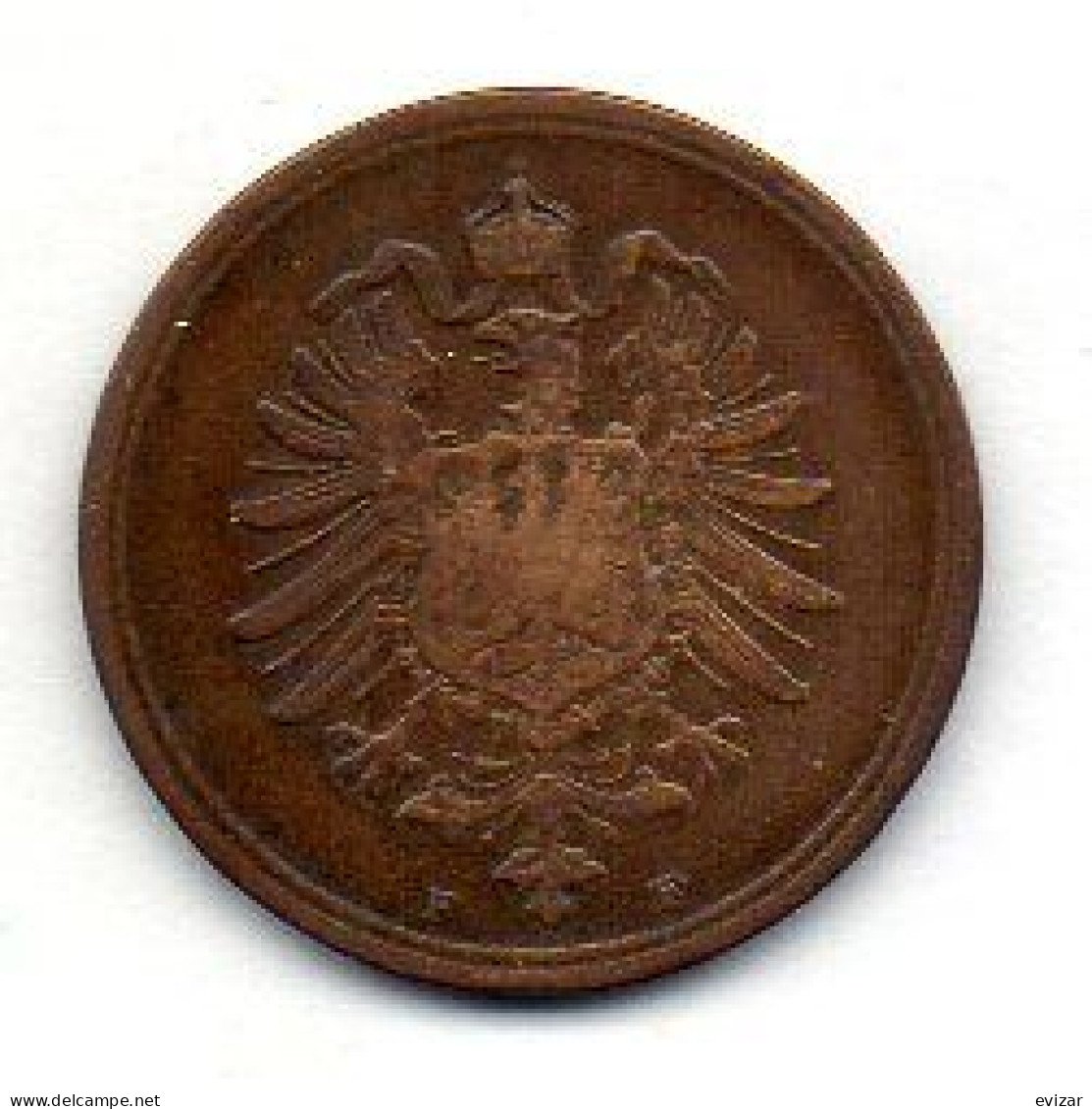 GERMANY - EMPIRE, 1 Pfennig, Copper, Year 1876-F, KM # 1 - 1 Pfennig