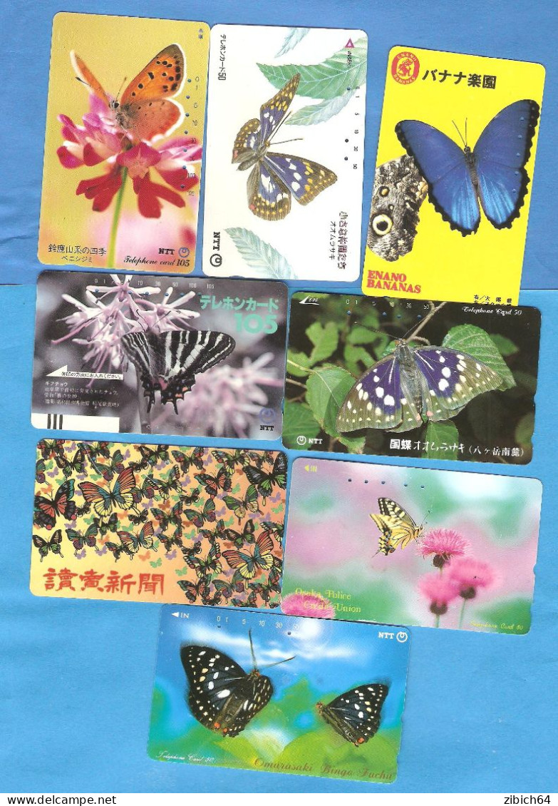 JAPAM 8 Rarer NTT Used Phonecards  BUTTERFLY - Collections