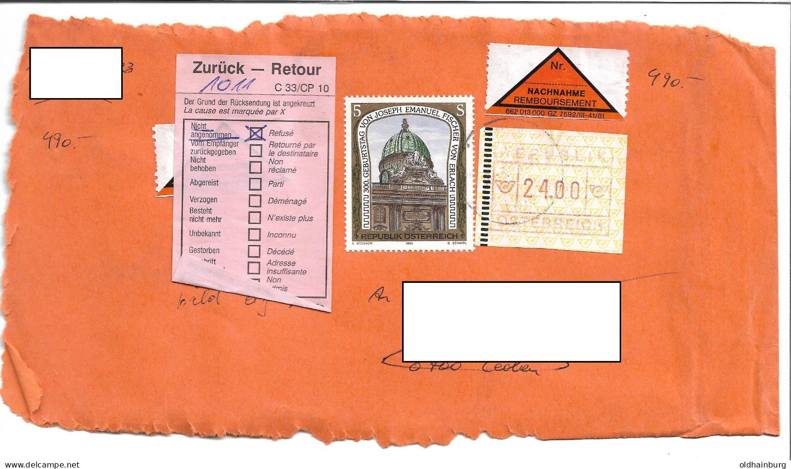 1615s: Österreich- ATM Ausgabe II Aus 1988: Briefstück Mit Echtgelaufener 24.00 ÖS - Machine Labels [ATM]
