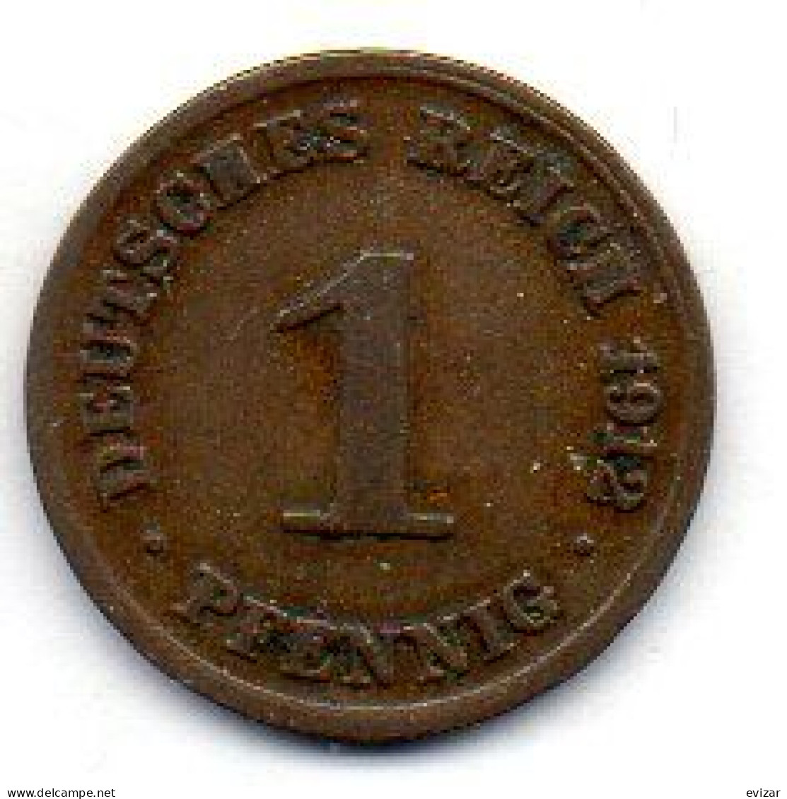 GERMANY - EMPIRE, 1 Pfennig, Copper, Year 1912-D, KM # 10 - 1 Pfennig