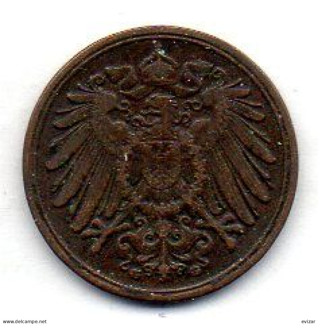 GERMANY - EMPIRE, 1 Pfennig, Copper, Year 1915-G, KM # 10 - 1 Pfennig