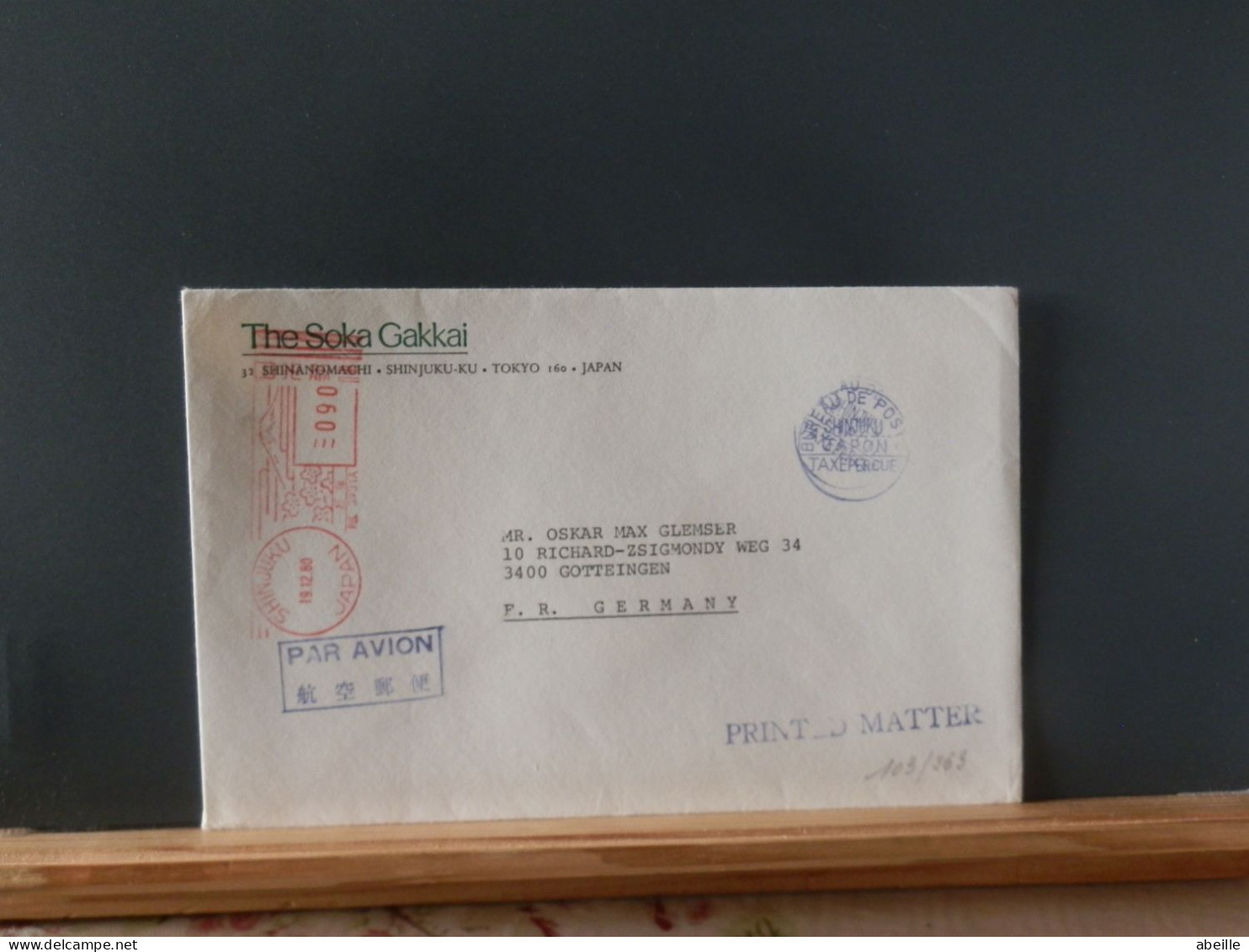 103/263    LETTRE   JAPAN  1980  POUR ALLEMAGNE   TAXE PERCU - Brieven En Documenten