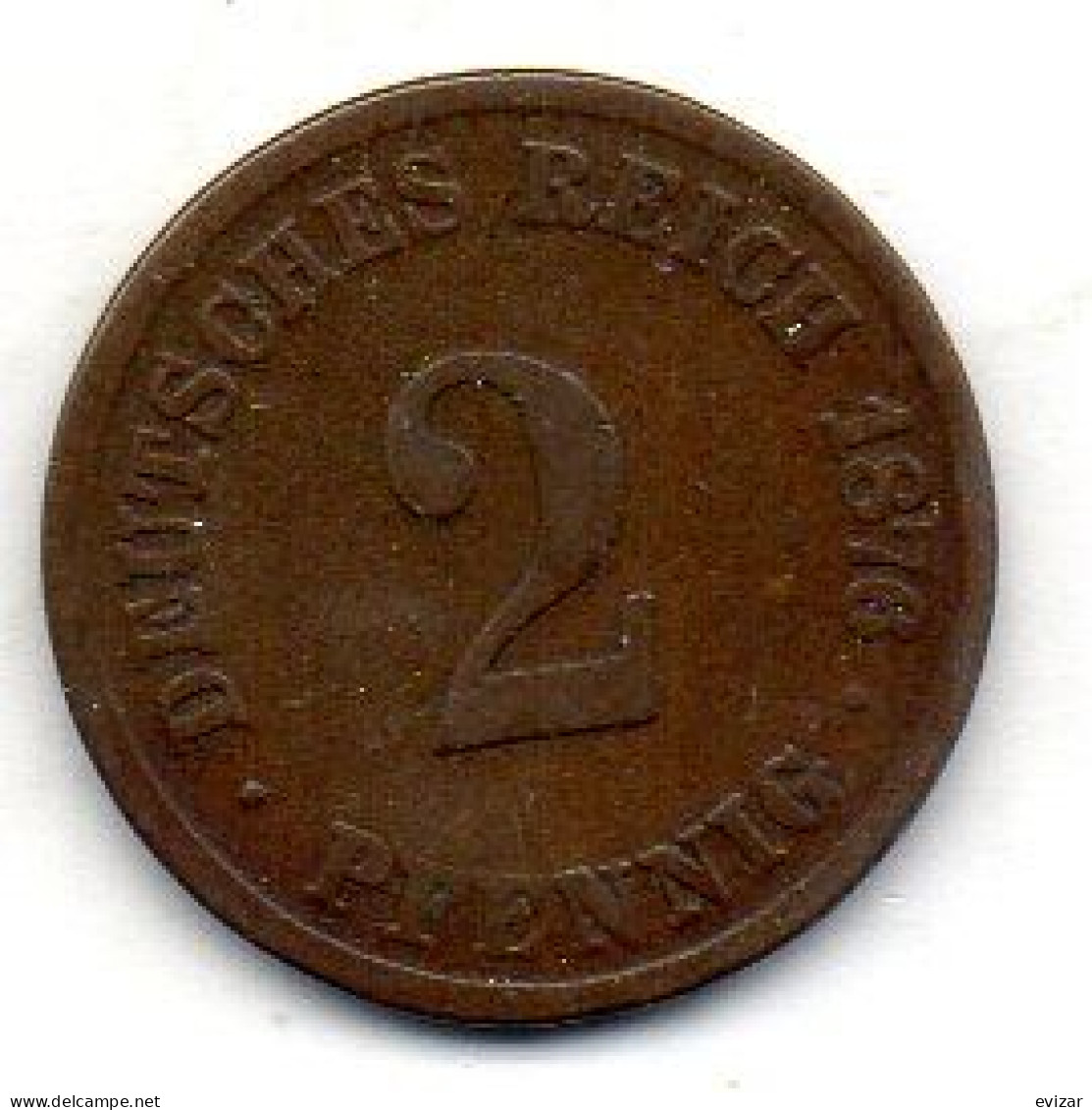 GERMANY - EMPIRE, 2 Pfennig, Copper, Year 1876-B, KM # 2 - 2 Pfennig