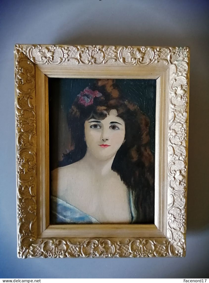 Peinture Huile Sur Bois Portrait De Femme Signé C. Vaucher - Huiles