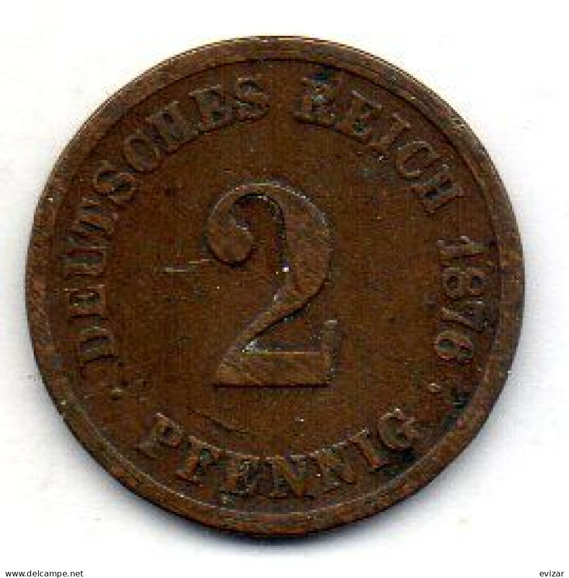 GERMANY - EMPIRE, 2 Pfennig, Copper, Year 1876-F, KM # 2 - 2 Pfennig