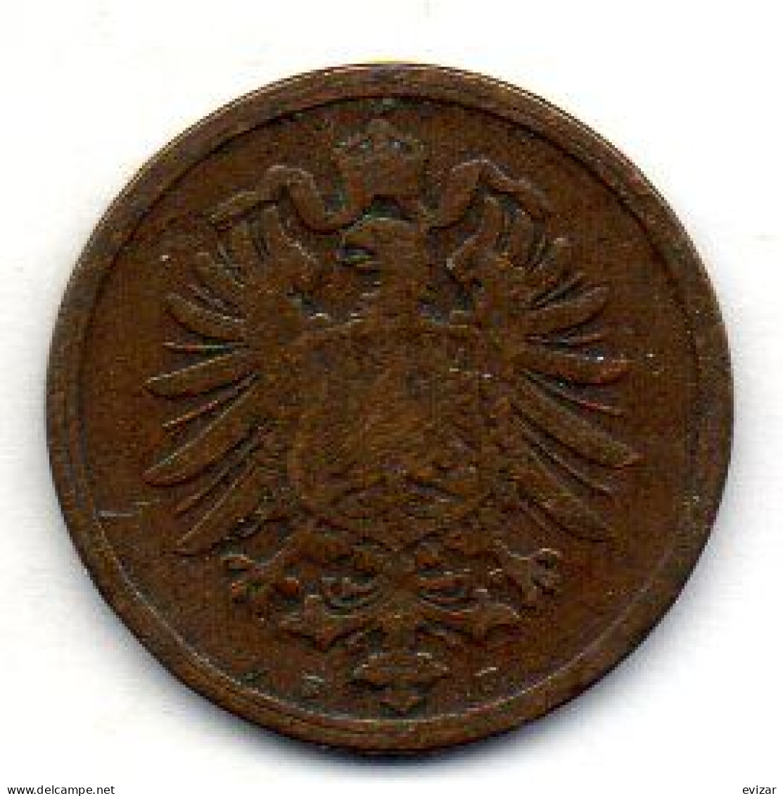 GERMANY - EMPIRE, 2 Pfennig, Copper, Year 1876-F, KM # 2 - 2 Pfennig