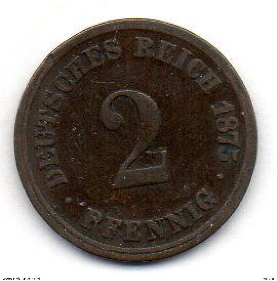 GERMANY - EMPIRE, 2 Pfennig, Copper, Year 1875-J, KM # 2 - 2 Pfennig