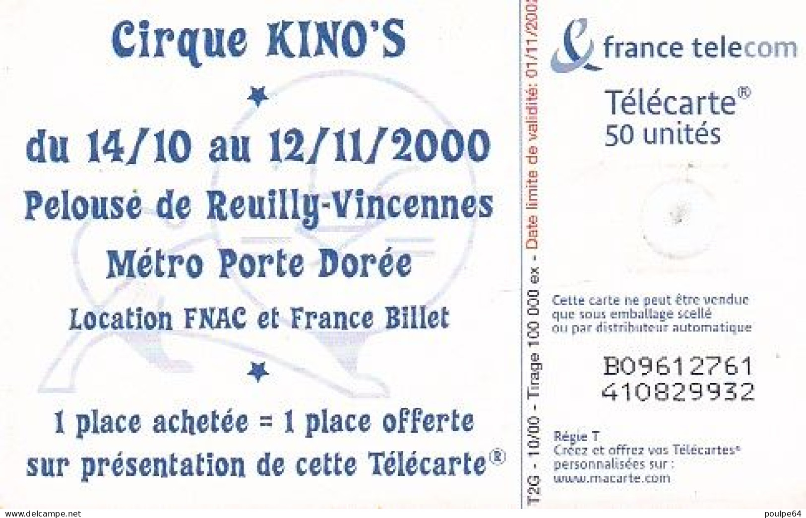 F1089  10/2000 - KINO'S PARIS - 50 GEM2 - 2000