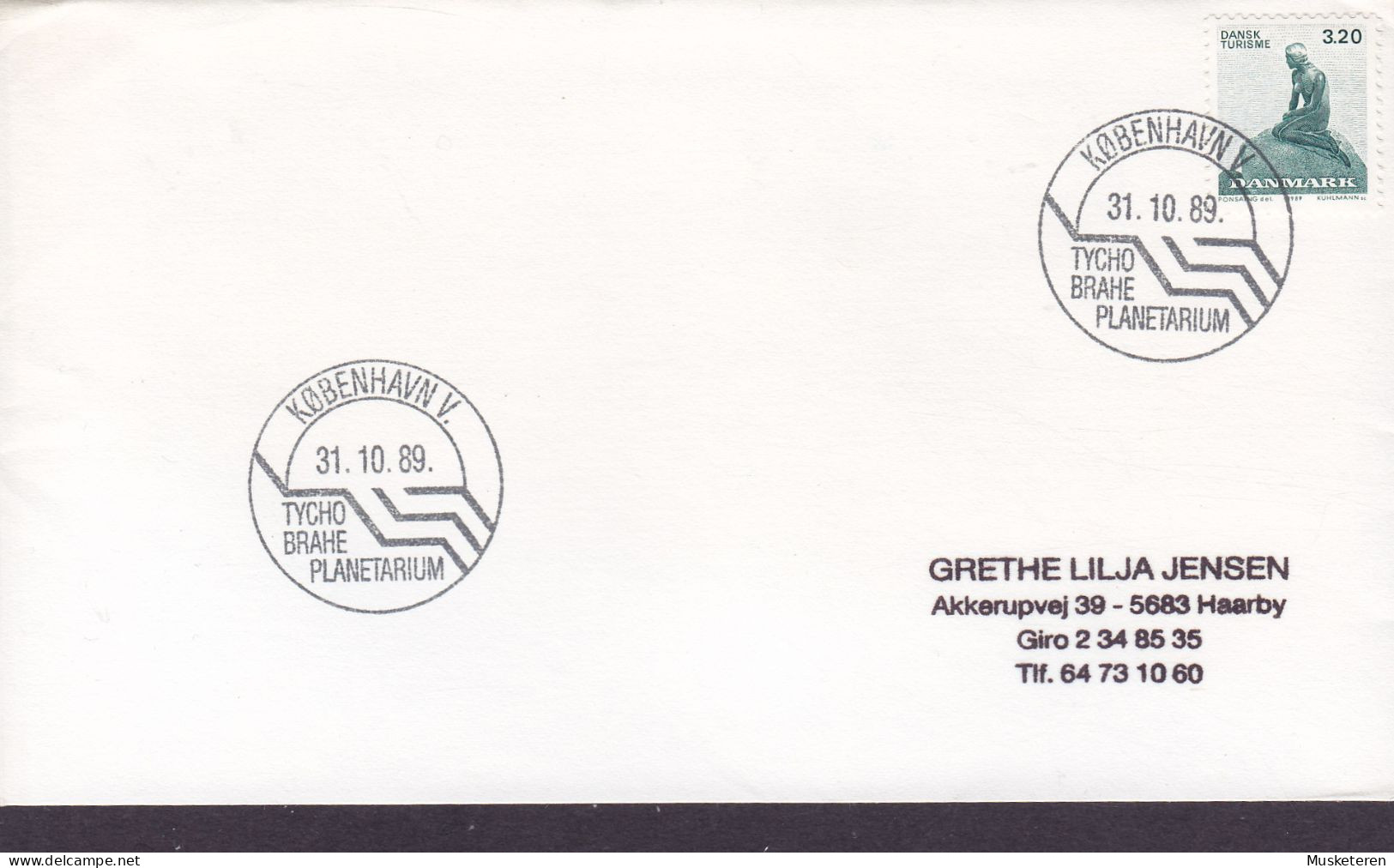 Denmark Sonderstempel 'Tycho Brahe Planetarium' KØBENHAVN V. 1989 Cover Brief H. C. Andersen Little Mermaid Meeresfrau - Briefe U. Dokumente