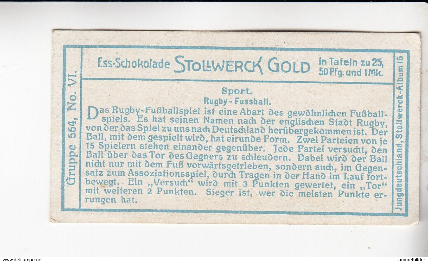 Stollwerck Album No 15 Sport Rugby Fussball    Grp 564#6 Von 1915 - Stollwerck