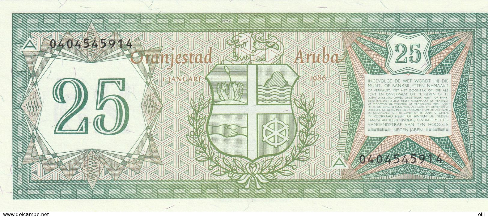 ARUBA   25 FLORIN 1986  P-3  UNC - Aruba (1986-...)