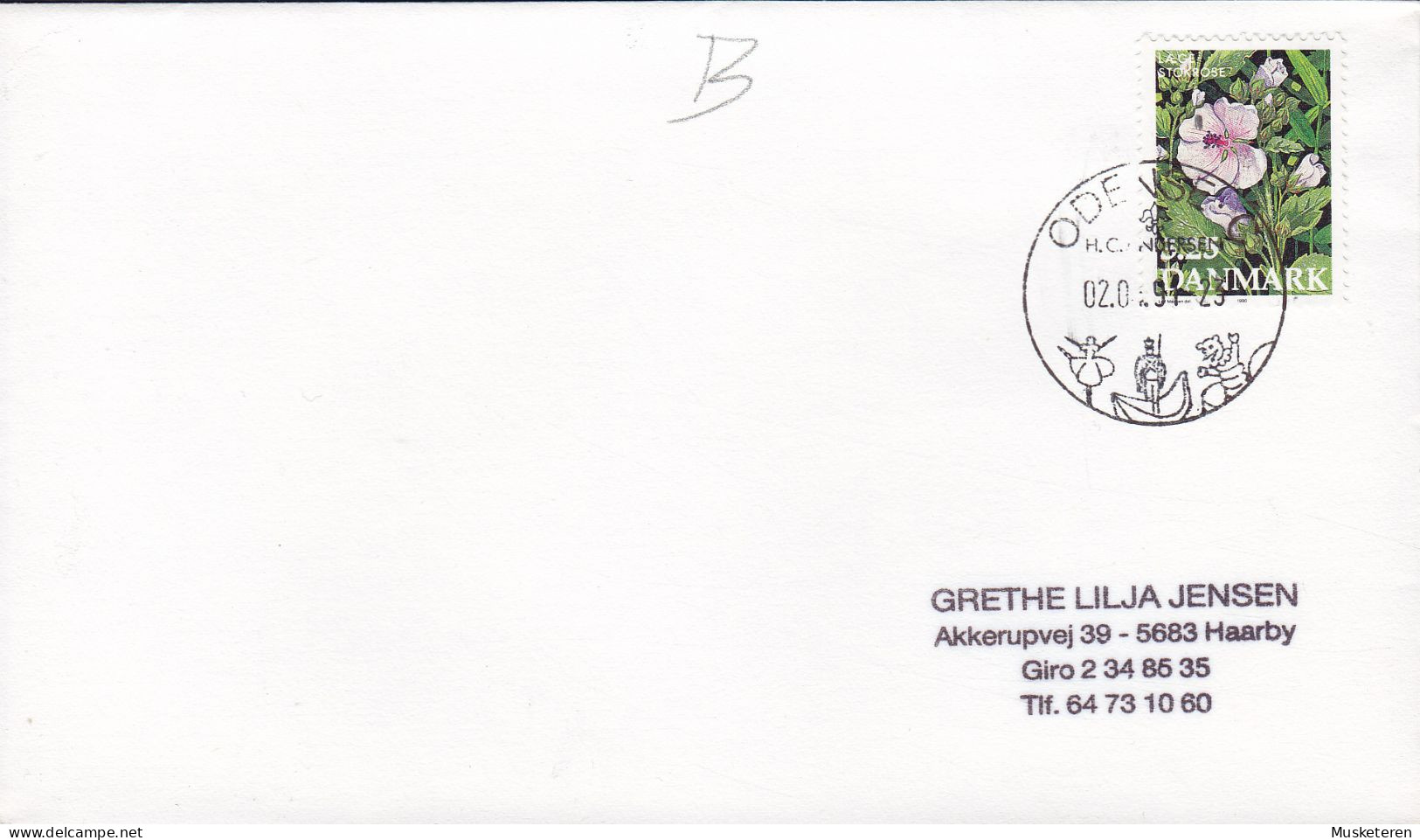 Denmark Sonderstempel 'H. C. Andersen' ODENSE 1991 'B' Cover Brief Blume Flower Stamp - Lettres & Documents
