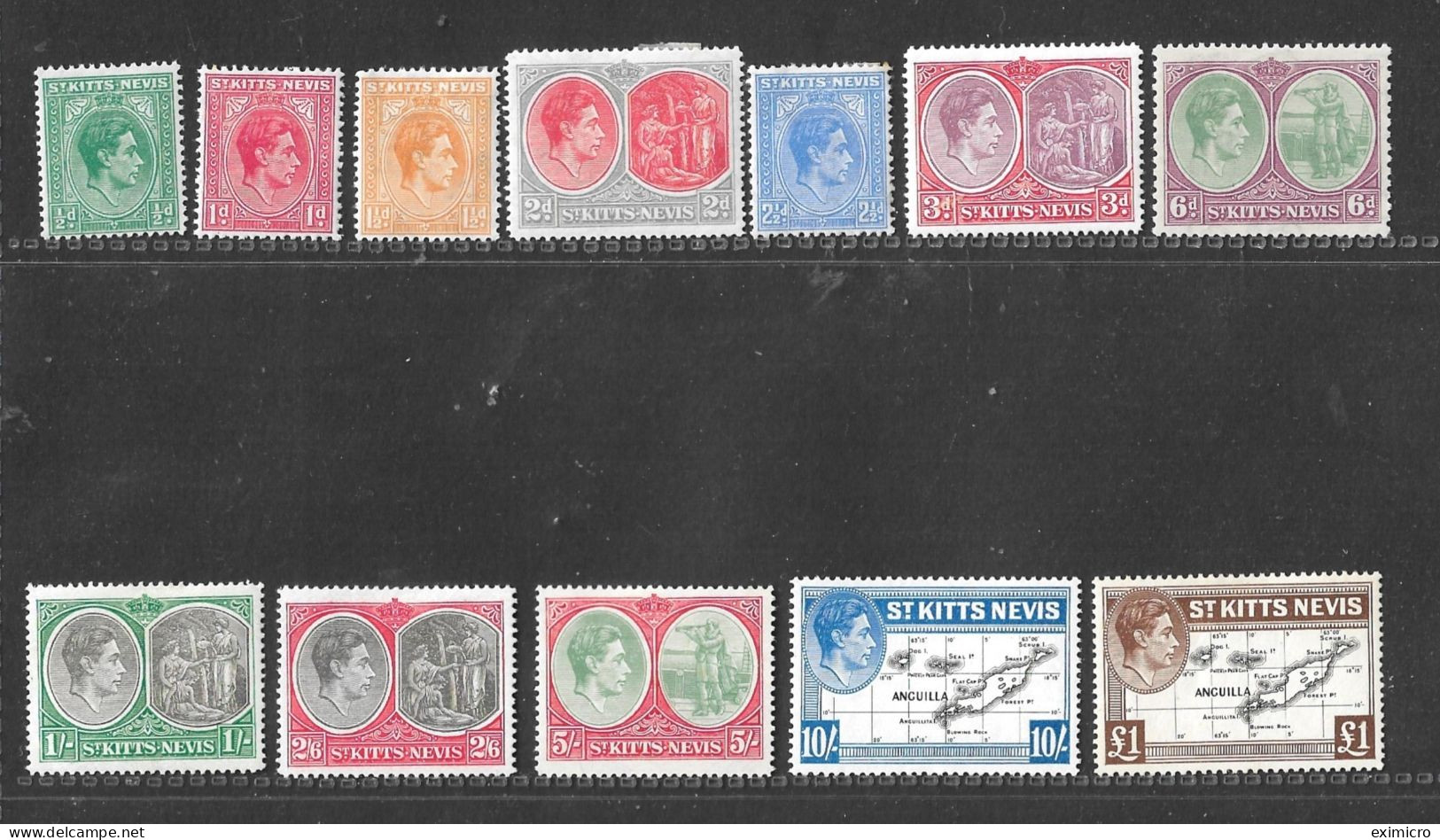 ST KITTS-NEVIS 1938 - 1950 SET OF 12 STAMPS SG 68a/72f MOUNTED MINT Cat £100 - St.Cristopher-Nevis & Anguilla (...-1980)