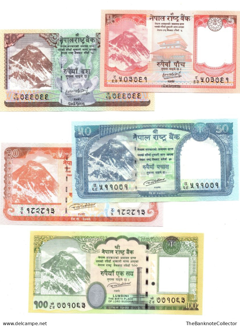 NEPAL 5-10-20-50 And 100 Rupees 2015-2020 Series UNC Set Of 5 Pieces - Nepal