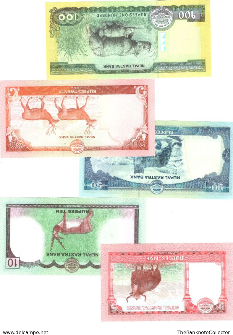 NEPAL 5-10-20-50 And 100 Rupees 2015-2020 Series UNC Set Of 5 Pieces - Népal