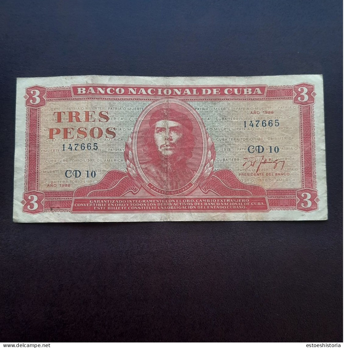 BILLETE DE 3 PESOS DE CUBA DEL AÑO 1988.CHE GUEVARA.CIRCULADO. - Cuba