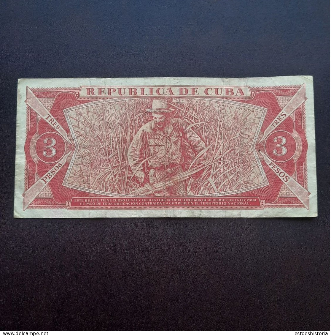 BILLETE DE 3 PESOS DE CUBA DEL AÑO 1988.CHE GUEVARA.CIRCULADO. - Cuba