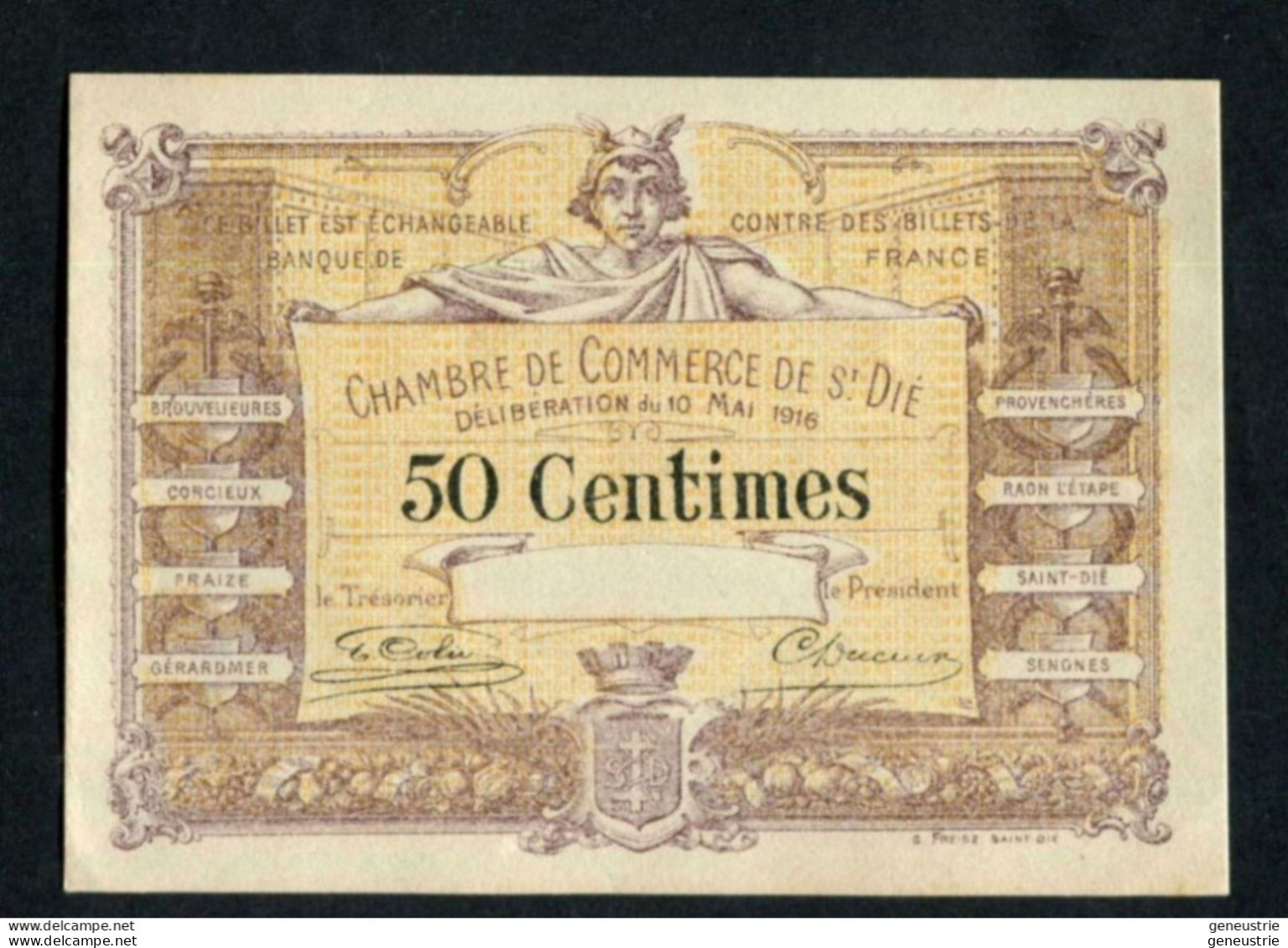 Billet Monnaie De Nécessité Specimen " Essai 50 Centimes Chambre De Commerce De Saint Dié - Vosges" - Bons & Nécessité