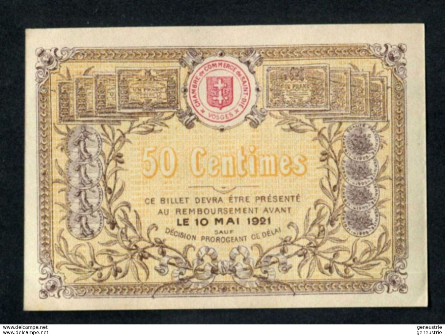 Billet Monnaie De Nécessité Specimen " Essai 50 Centimes Chambre De Commerce De Saint Dié - Vosges" - Bonds & Basic Needs