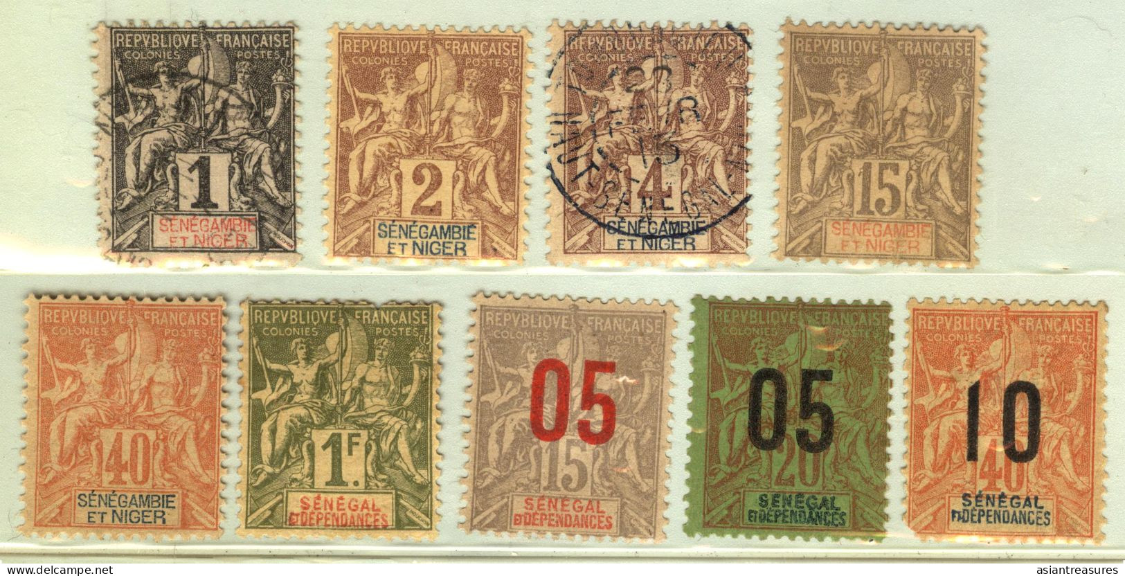 French Senegambia And Senegal , 9 New  And Used Stamps, Hinged - Neufs