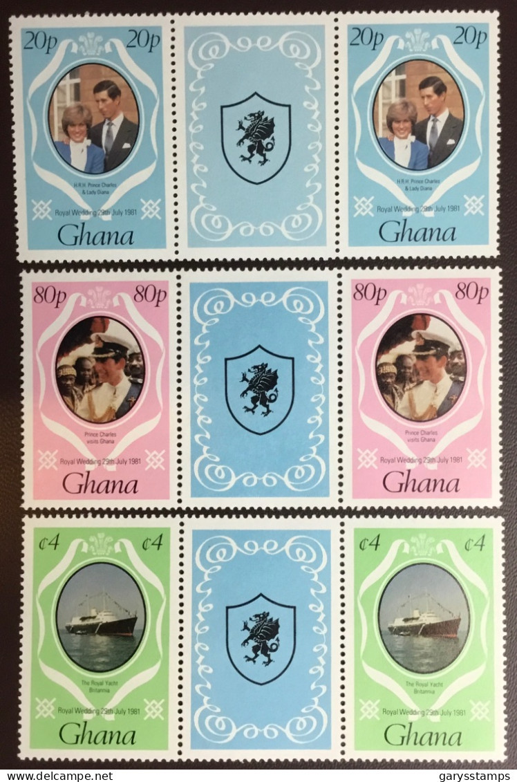 Ghana 1981 Royal Wedding Gutter Pairs MNH - Ghana (1957-...)