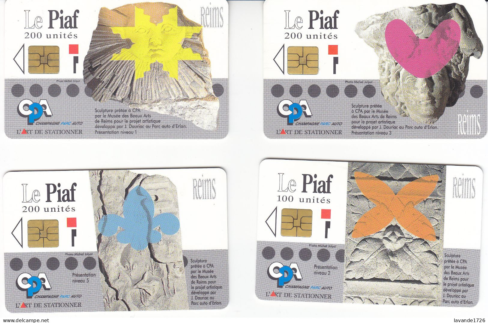 LOT DE 4 Cartes PIAF De REIMS - PIAF Parking Cards