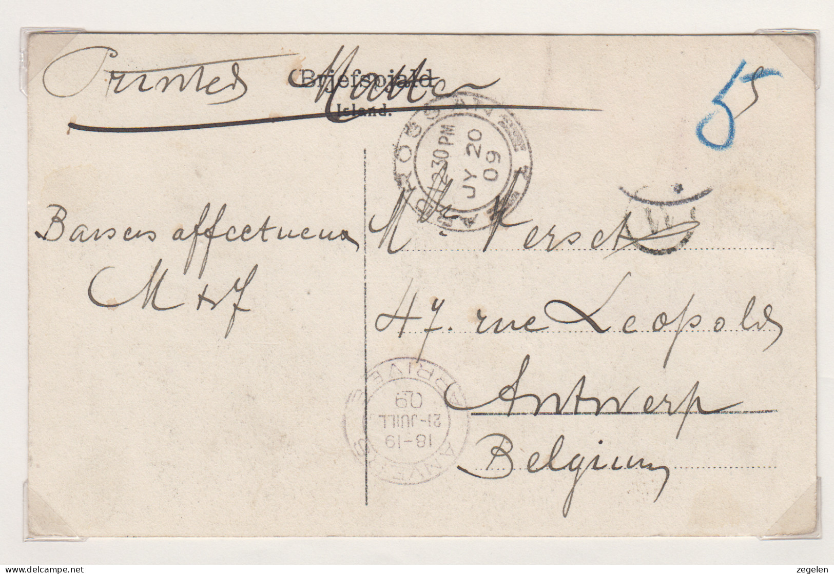 IJsland Echtgelopen Zichtkaart Zonder Zegel Met 5 Als Waardeaanduiding Jaar 1909 - Postal Stationery