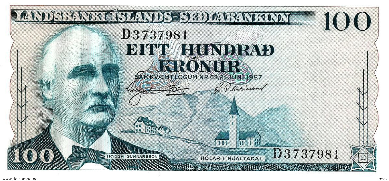 ICELAND 100 KRONUR BLUE MAN FRONT & ANIMAL BACK SIG.? DATED  DATED 21-6-1957 UNC P.44a READ DESCRIPTION !! - Islande