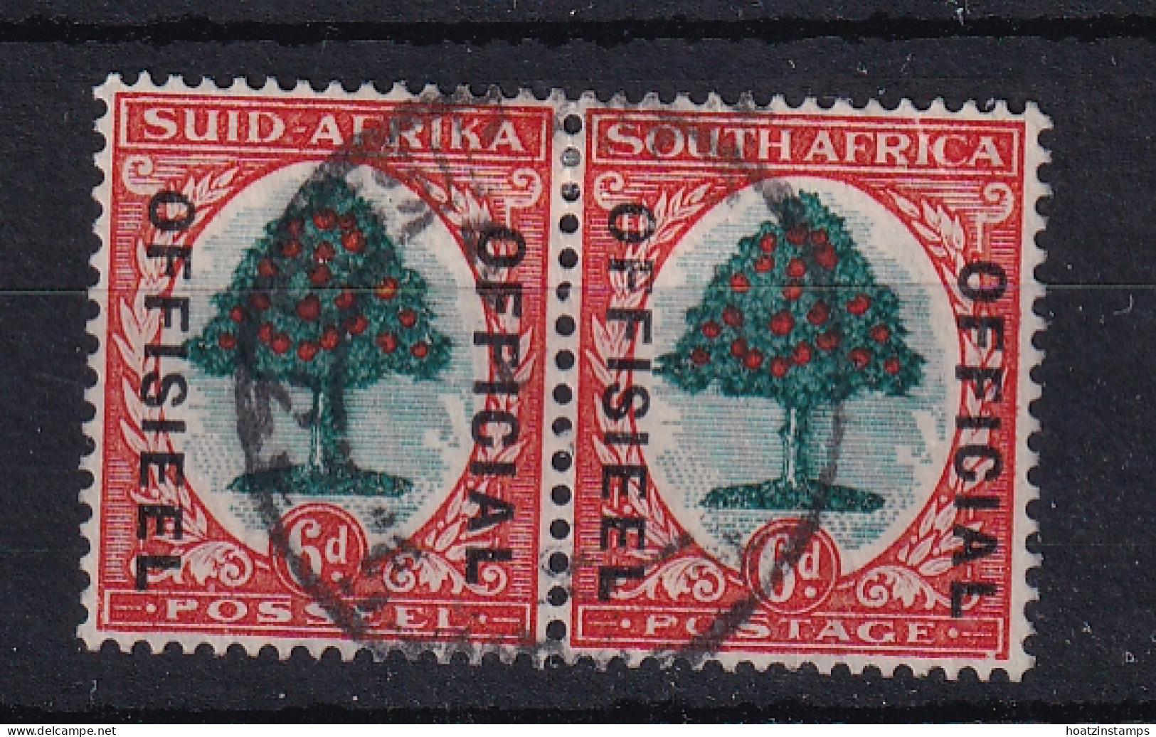 South Africa: 1935/49   Official - Orange Tree   SG O24    6d   [Die I]   Used Pair - Officials