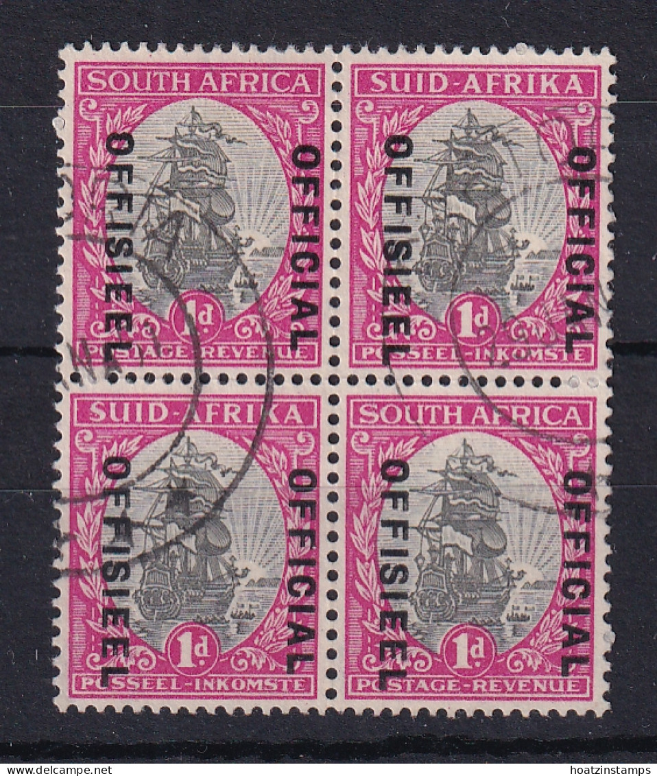 South Africa: 1935/49   Official - Ship   SG O21bw    1d  Grey & Bright Rose-carmine  [Wmk Upright] Used Block Of 4 - Service