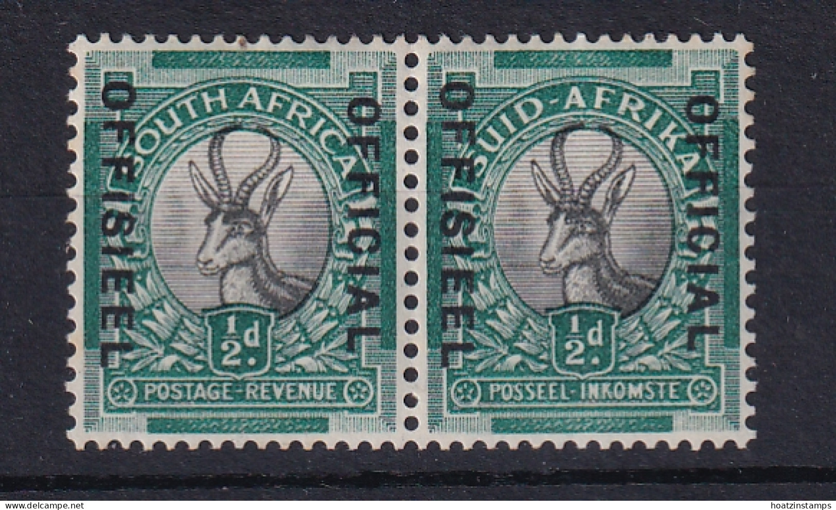 South Africa: 1935/49   Official - Springbok   SG O20    ½d   [Wmk Inverted]   MH Pair - Officials