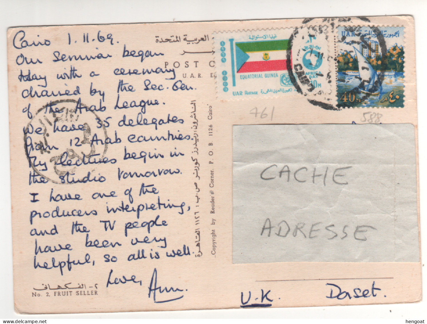 Timbres , Stamps Yvert N° 588 , 761 Sur CP , Carte , Postcard Du 01/11/69 - Cartas & Documentos